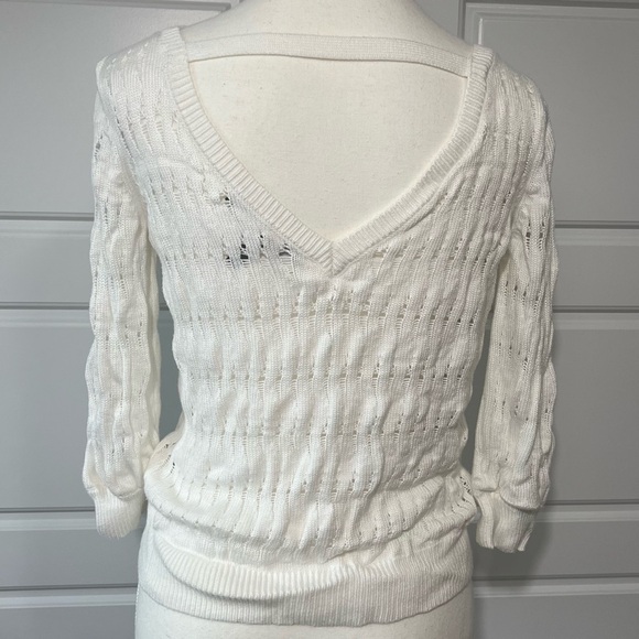 WHBM Womens Cream Open Knit Sweater Long Sleeve Lightweight Pullover Top‎ Small - Picture 4 of 8